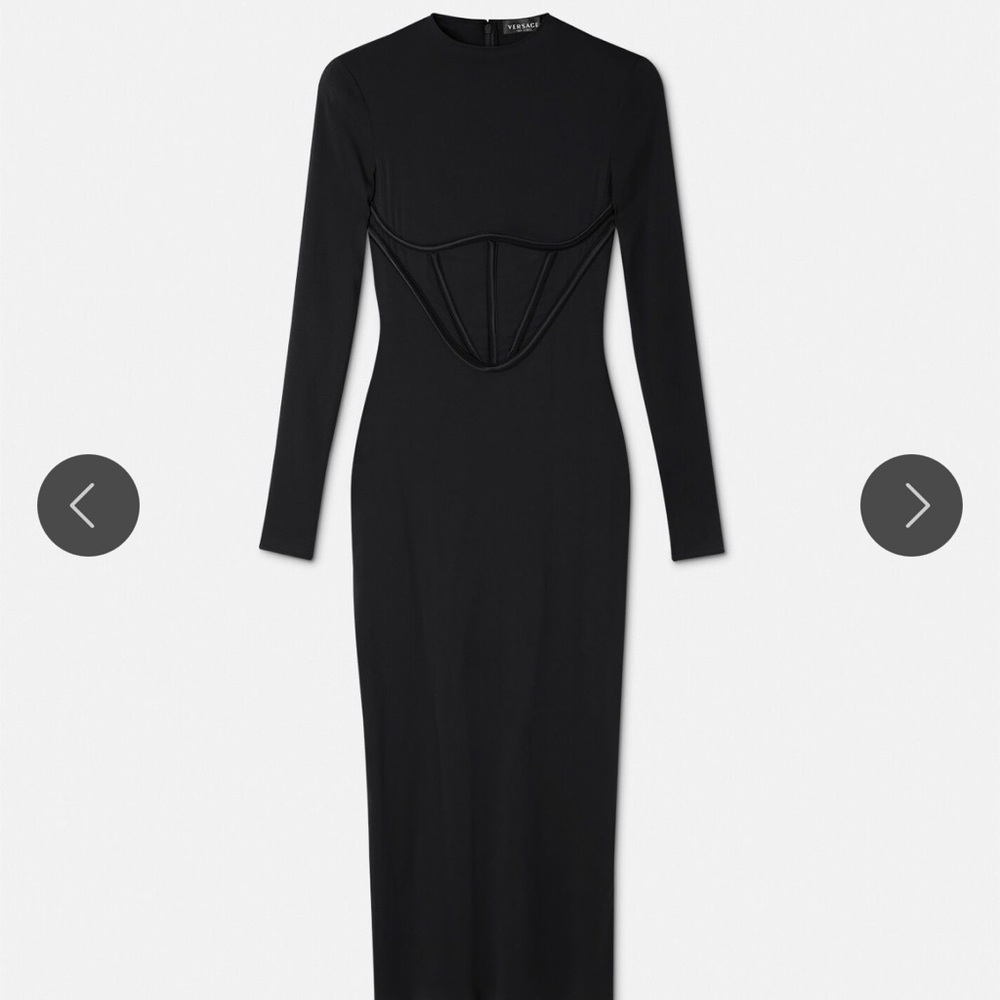 Versace Black Corset Waist Long Sleeve Bodycon Midi Dress IT 40 (US 4 - Picture 7 of 16